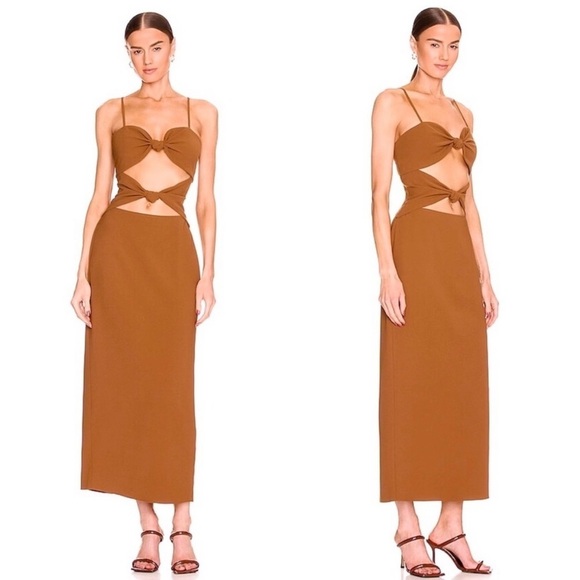 NWT RONNY KOBO Kosta Stretch-Crepe Midi Dress in Sepia Brown reg $488 small - Picture 1 of 8